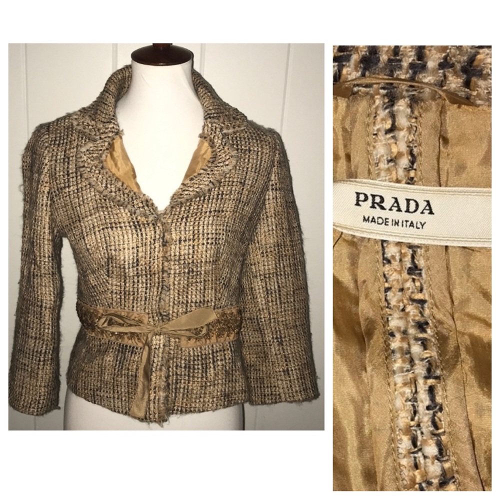 PRADA 2/4 tweed blazer jacket size 42 alpaca wool XS Small S - Picture 2 of 11